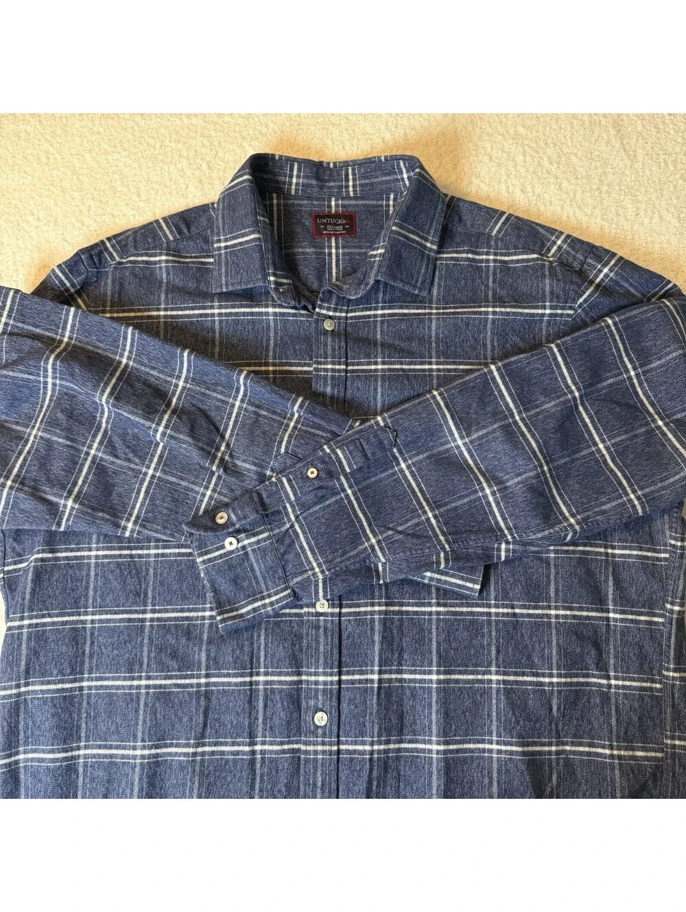 UNTUCKit Brigue Men’s XXL Blue Plaid 100% Cotton Button Front Shirt